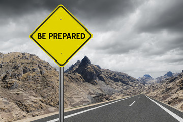 Be Prepared highway sign on storm cloud background