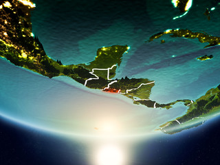 El Salvador with sun on planet Earth
