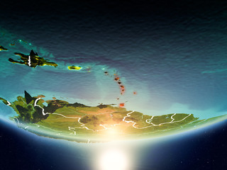 Caribbean with sun on planet Earth