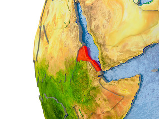 Map of Eritrea on model of globe
