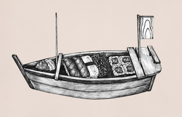 Hand drawn sushi boat © Rawpixel.com