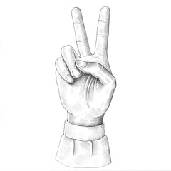 Hand drawn v sign isolated on background