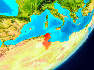 Orbit view of Tunisia in red