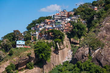 Fragile Residential Buildings on the Rock in Favela of Rio de Janeiro