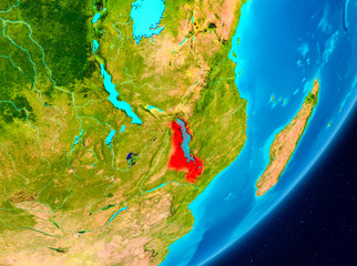 Orbit view of Malawi in red