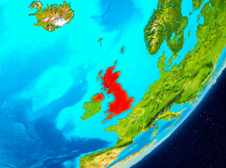 Orbit view of United Kingdom in red