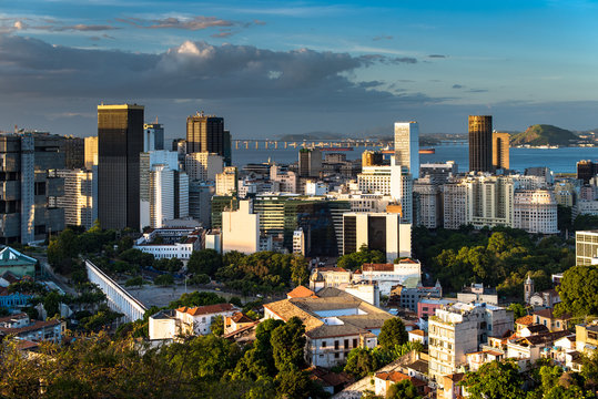 Rio de Janeiro City Downtown View by Sunset