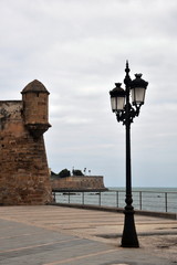 Ancient fortress walls of the Spanish maritime city of Cadiz.