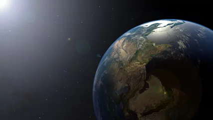 Velours gordijnen Volle maan en bomen Aarde in de ruimte met zonlicht en ster, planeetstelsel met kopieerruimte, elementen van deze afbeelding geleverd door NASA.
