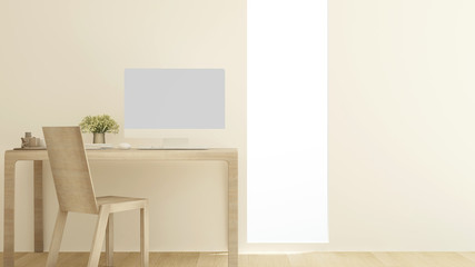 Workplace bright tone in condominium or small office - Study room white tone artwork for apartment or home office - 3D Rendering