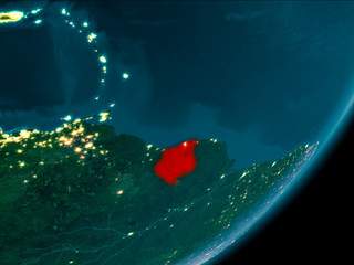 Suriname from space at night