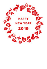2019年　縁起物の年賀状イラスト