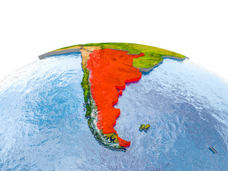 Argentina on model of Earth