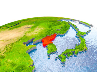 North Korea on model of Earth
