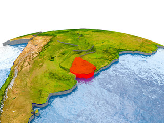 Uruguay on model of Earth