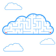 Labyrinth. blue cloud. Simple flat vector illustration isolated on white background.