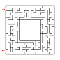 A square labyrinth with an entrance and an exit. Simple flat vector illustration isolated on white background. With a place for your image