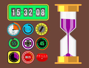 Clock watches vector timer colorful measurement tools number digital information stopwatch illustration
