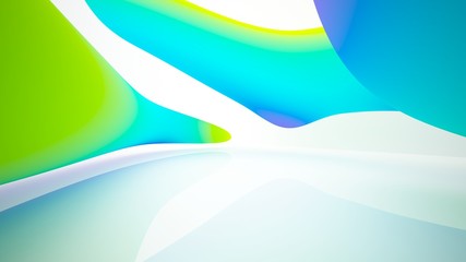 Abstract dynamic interior with black and colored gradient smooth objects. 3D illustration and rendering