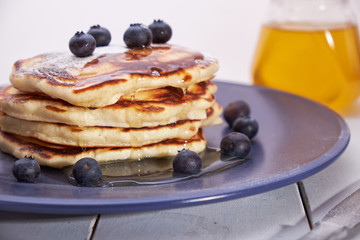pancakes sour cream blueberry honey natural pastry homemade Breakfast
