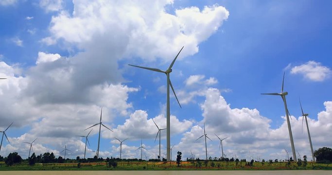 Wind turbine and cloud sky time lapse for electric energy