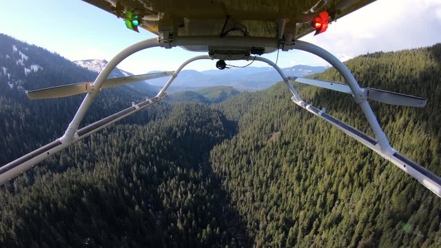 Aerial View From Airborne Helicopter Natural Forest Wilderness River Pacific Northwest Washington State