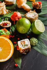 sushi on the black background