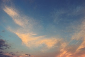 Beautiful blue sky at sunset,Horizon began to turn orange with purple and pink cloud
