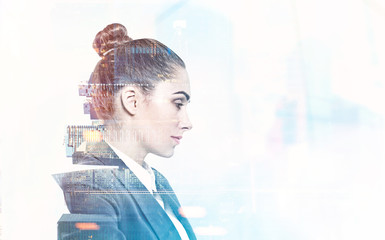 Serious young businesswoman, cityscape