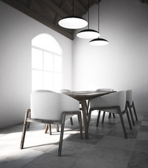 Interior of a cozy attic restaurant