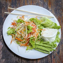Vegetarian Thai papaya salad also known as Som Tam from Thailand