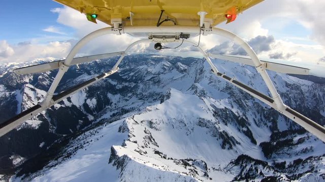 Cascade Range Helicopter POV Flying Above Summit Three Fingers Mountain Washington State USA