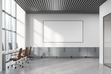 Loft white open space office, whiteboard