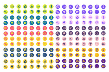 Set of business and money icons in vibrant colors.