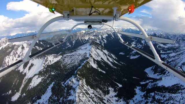 Helicopter Flying North Cascade Mountains Background Winter Snow