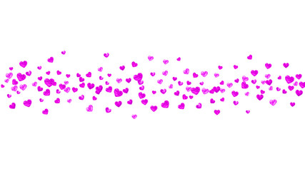 Heart confetti background with pink glitter. Valentines day. Vector frame. Hand drawn texture. Love theme for party invite, retail offer and ad. Wedding and bridal template with heart confetti.
