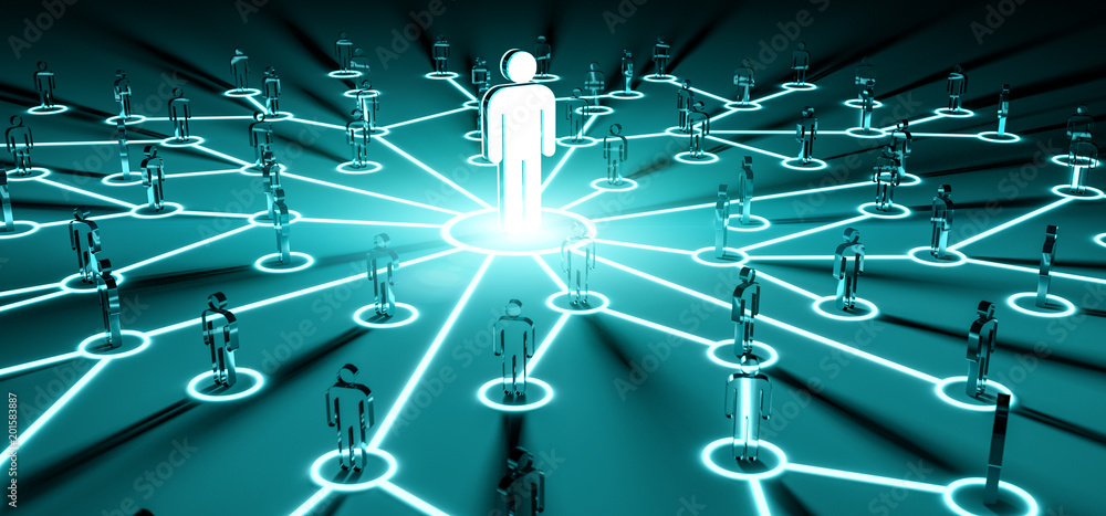 Poster leader connecting a group of people 3d rendering