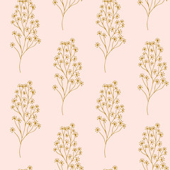 Seamless pattern. Cute pattern in branches. Pink background.