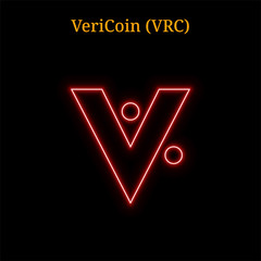 Red neon VeriCoin (VRC) cryptocurrency symbol