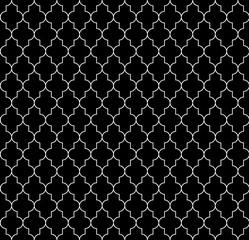 Fototapeta premium Islamic seamless circular geometric figures ornament pattern design. Vintage stylish luxury trellis decorative seamless background. Vector grid surface with repeated rounded shapes.