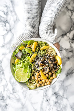 Instagram Vegan Buddha Bowl with Pesto, Mushrooms and Veggies