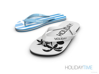 White and Greece flip flops isolated on white background. concept travel to Greece, 3d illustration