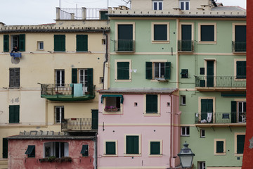 Fototapeta na wymiar Scenic Mediterranean riviera coast. Panoramic view of Camogli town in Liguria