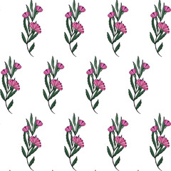 Seamless pattern. Cute pattern in small flower. Pink gerbera flowers. White background. Ditsy floral