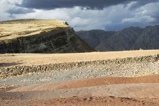 Panoramic Scenic Landscape At Maragua Crater With Heavy Clouds Over The Rigid Mountains, Bolivia