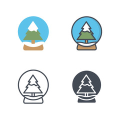 Snow globe christmas vector icon flat colored silhouette line