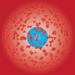 Around the sphere are many fragments