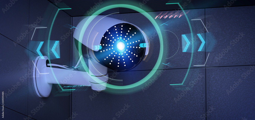 Poster security camera targeting a detected intrusion - 3d renderinga