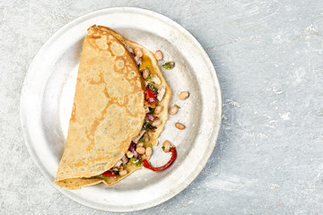 Buckwheat Pancake. Mexican Quesadilla.