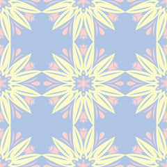 Floral blue seamless pattern. Colored background with beige and pink elements